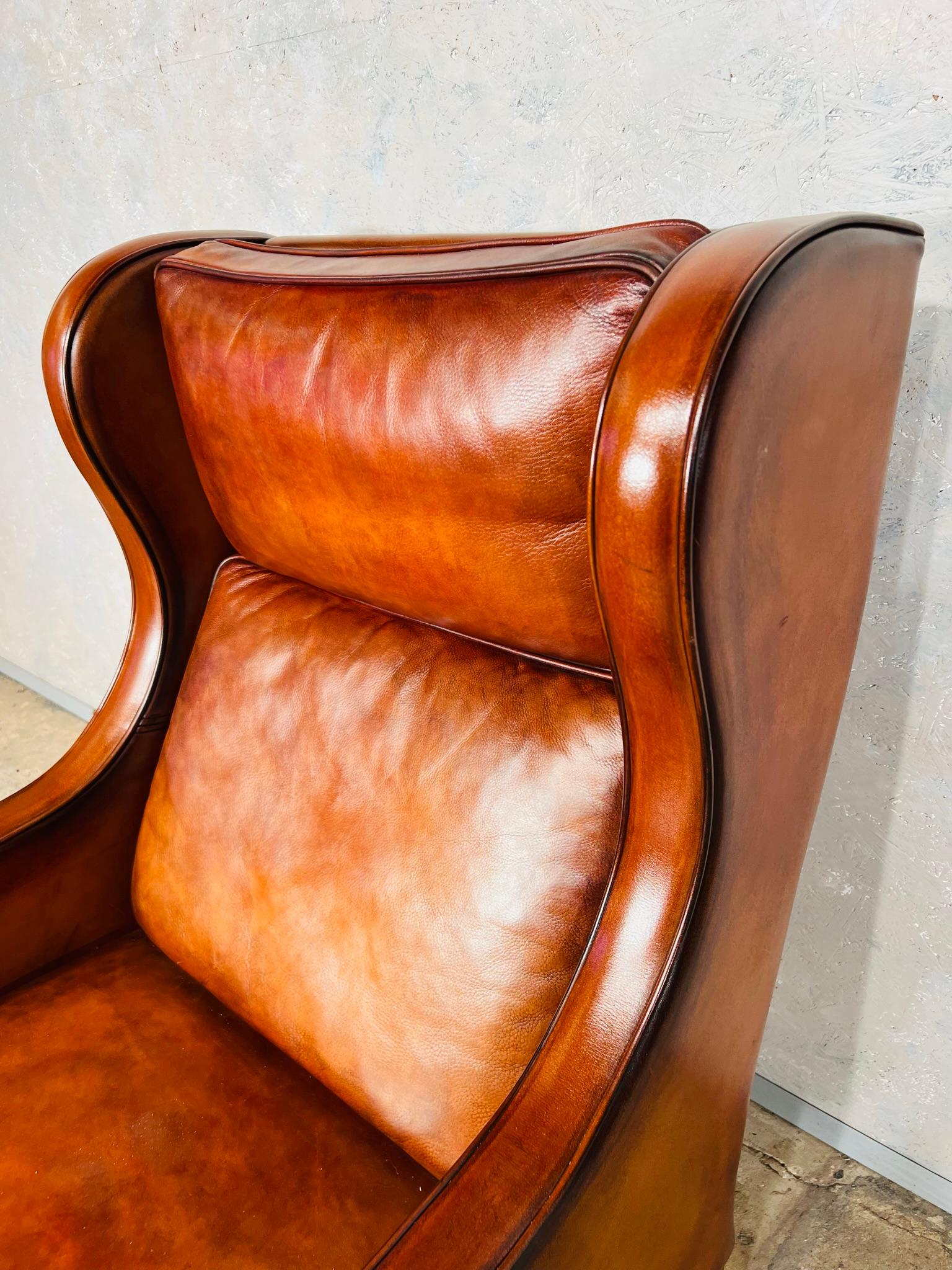 Elegant Vintage Danish 70s Leather Chair Wingback Armchair #654 In Good Condition For Sale In Lewes, GB