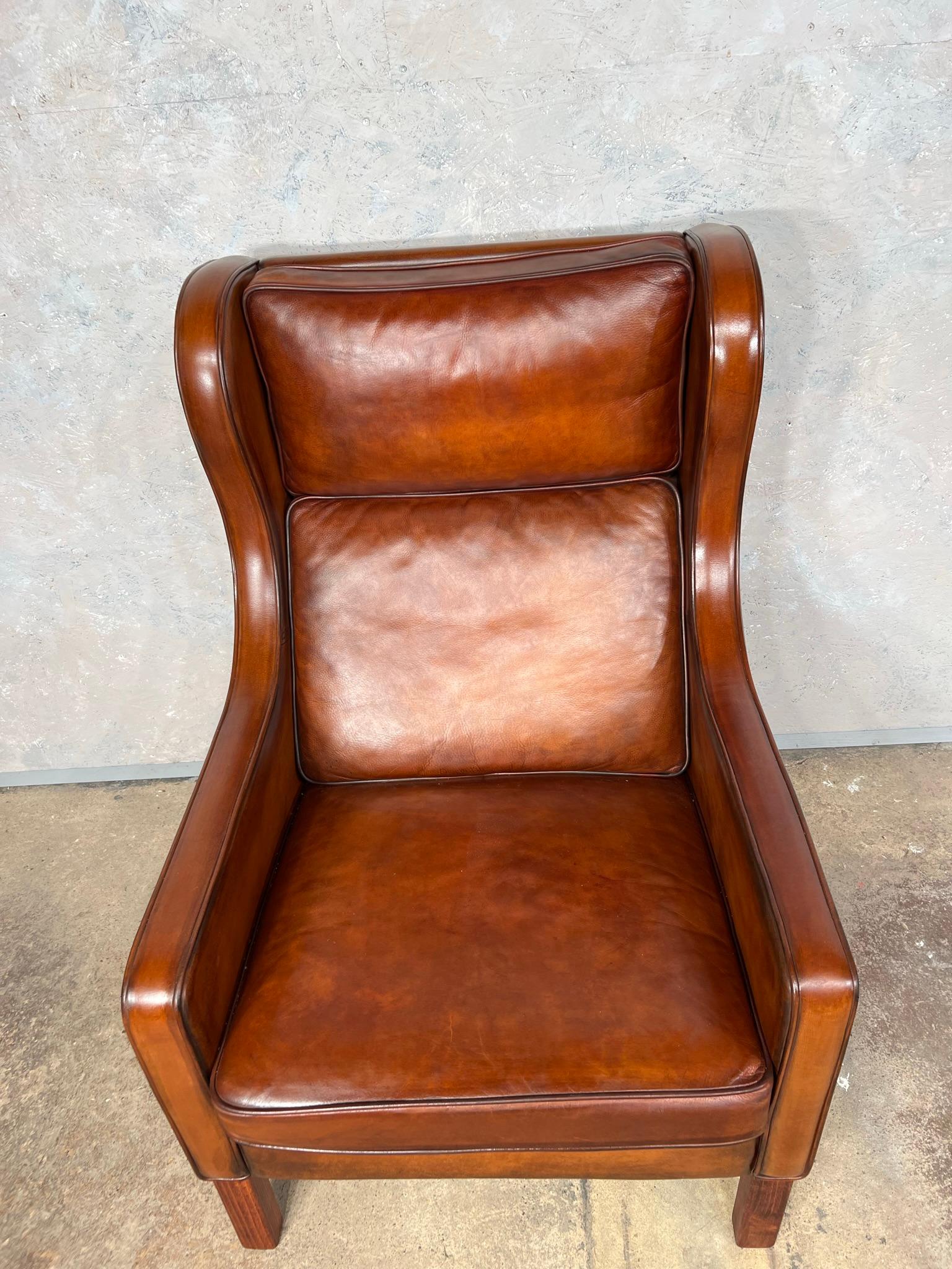20th Century Elegant Vintage Danish 70s Leather Chair Wingback Armchair #654 For Sale