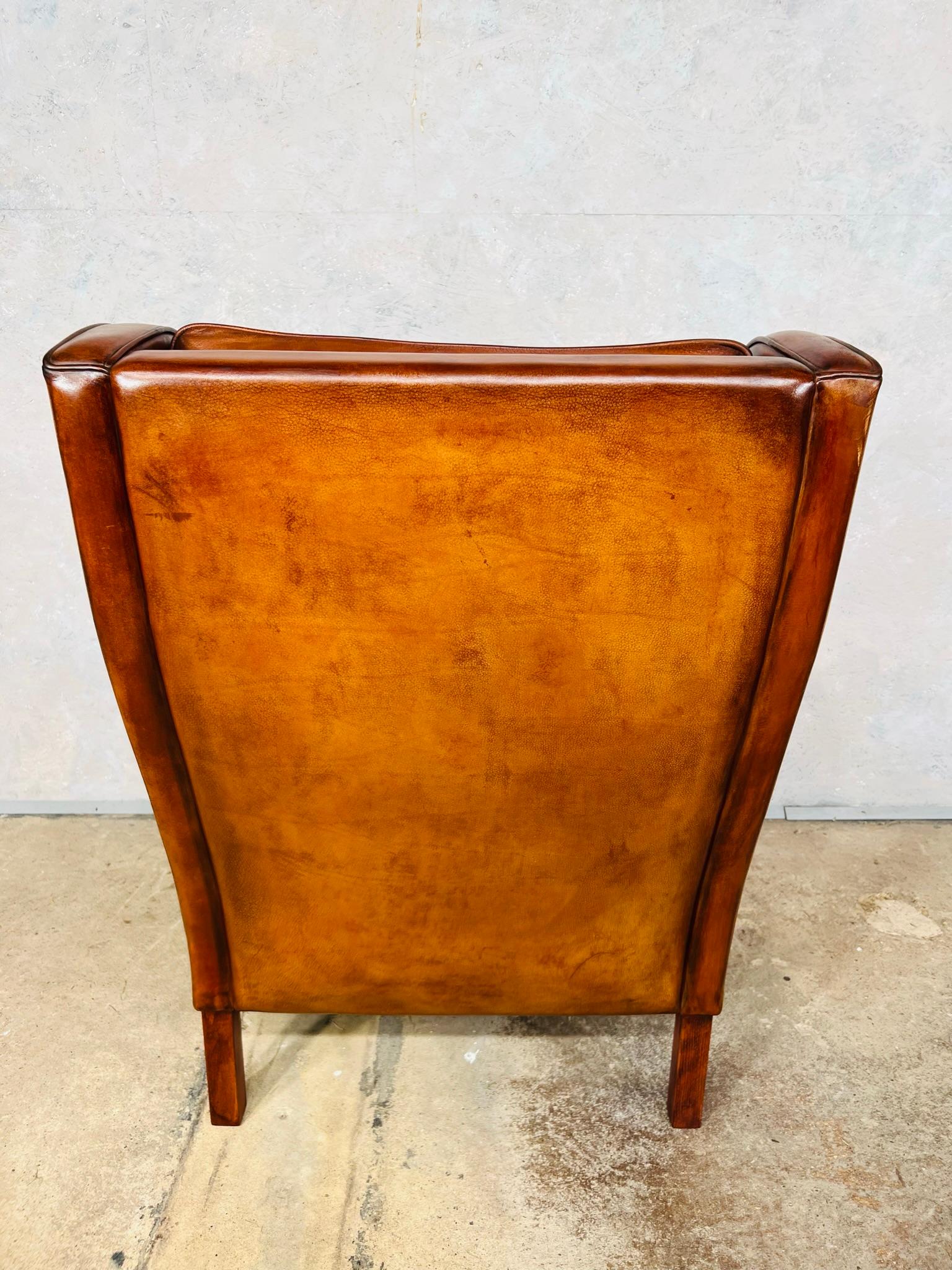 Elegant Vintage Danish 70s Leather Chair Wingback Armchair #654 For Sale 2