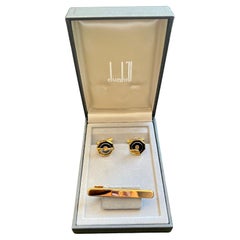 Eleganza dei gemelli Dunhill d'epoca placcati in oro, logo frontale con custodia originale