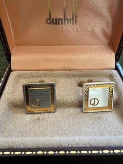 Elegant Vintage Dunhill Cufflinks Steel & Gold Plated With Original Case 1980