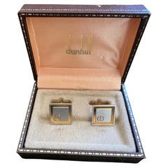 Elegant Vintage Dunhill Cufflinks Steel & Gold Plated With Original Case 1980