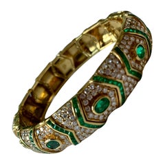 Elegant Vintage Emerald and Diamond 18 Karat Gold Bracelet by Meister Zurich