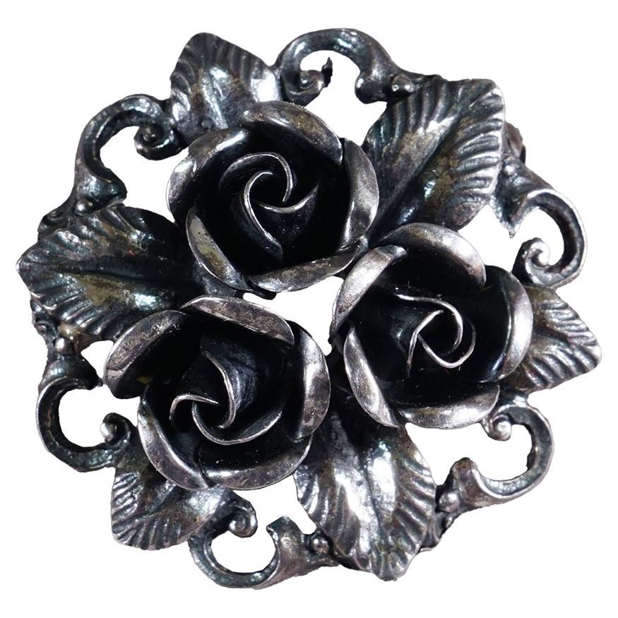 Elegante spilla a fiore vintage, realizzata a mano in argento 835, Germania, 1950 ca.