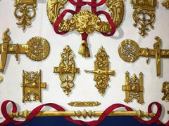 Elegant Vintage Hermes Scarf, Navy Red & Gold by Caty de Savigny