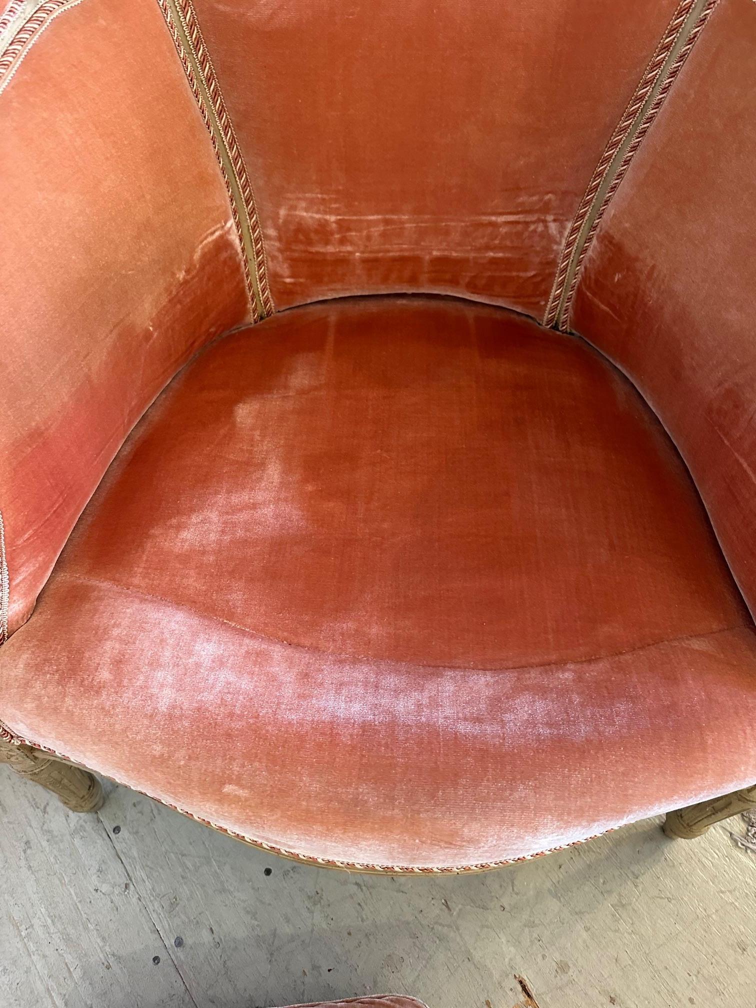 Elegant Vintage French Style Painted and Velvet Bergere Chair For Sale 7