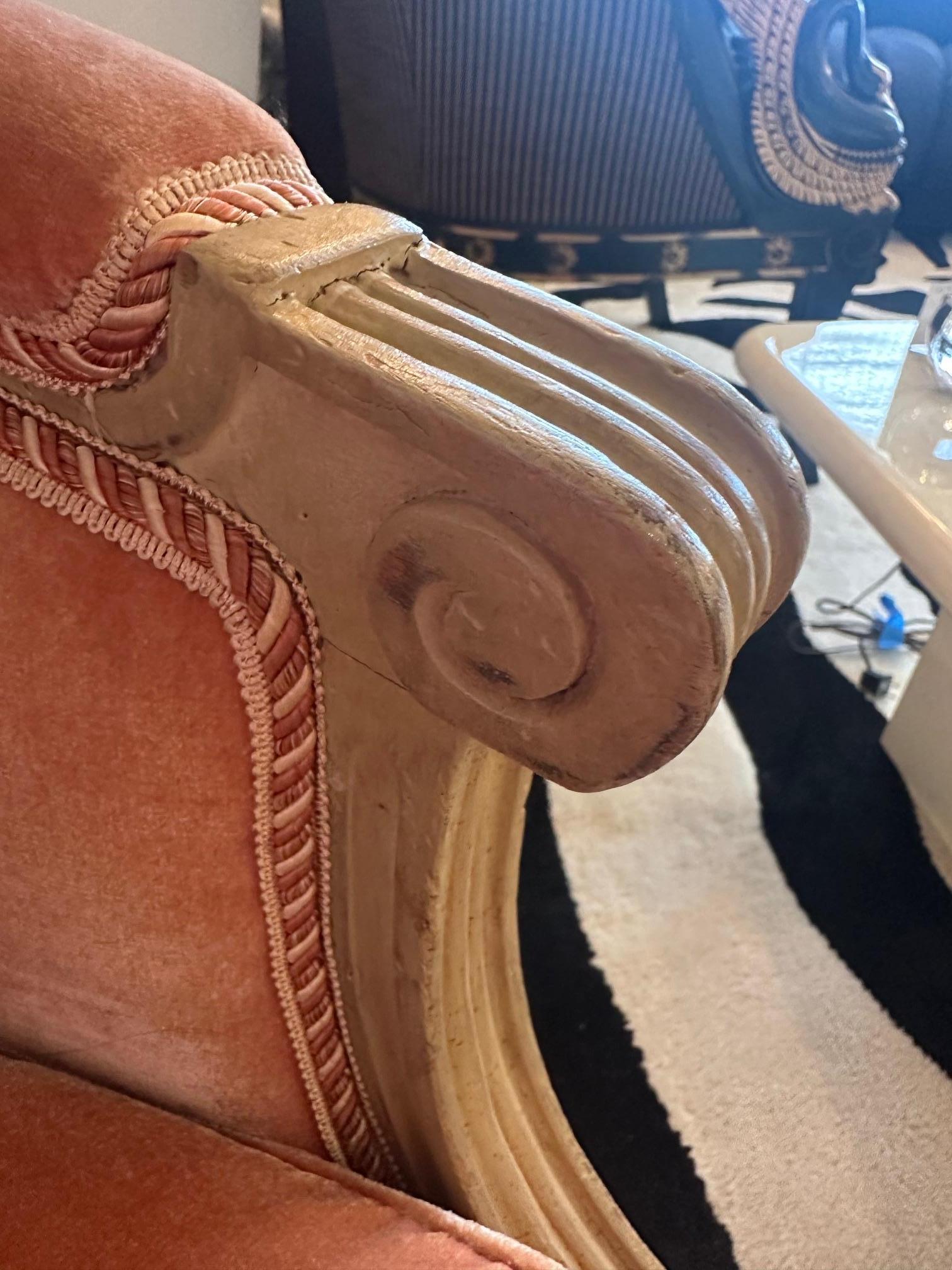 Mid-20th Century Elegant Vintage French Style Painted and Velvet Bergere Chair For Sale