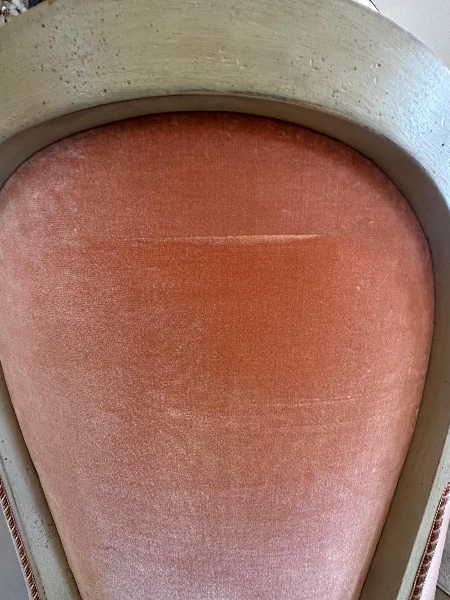 Elegant Vintage French Style Painted and Velvet Bergere Chair For Sale 2