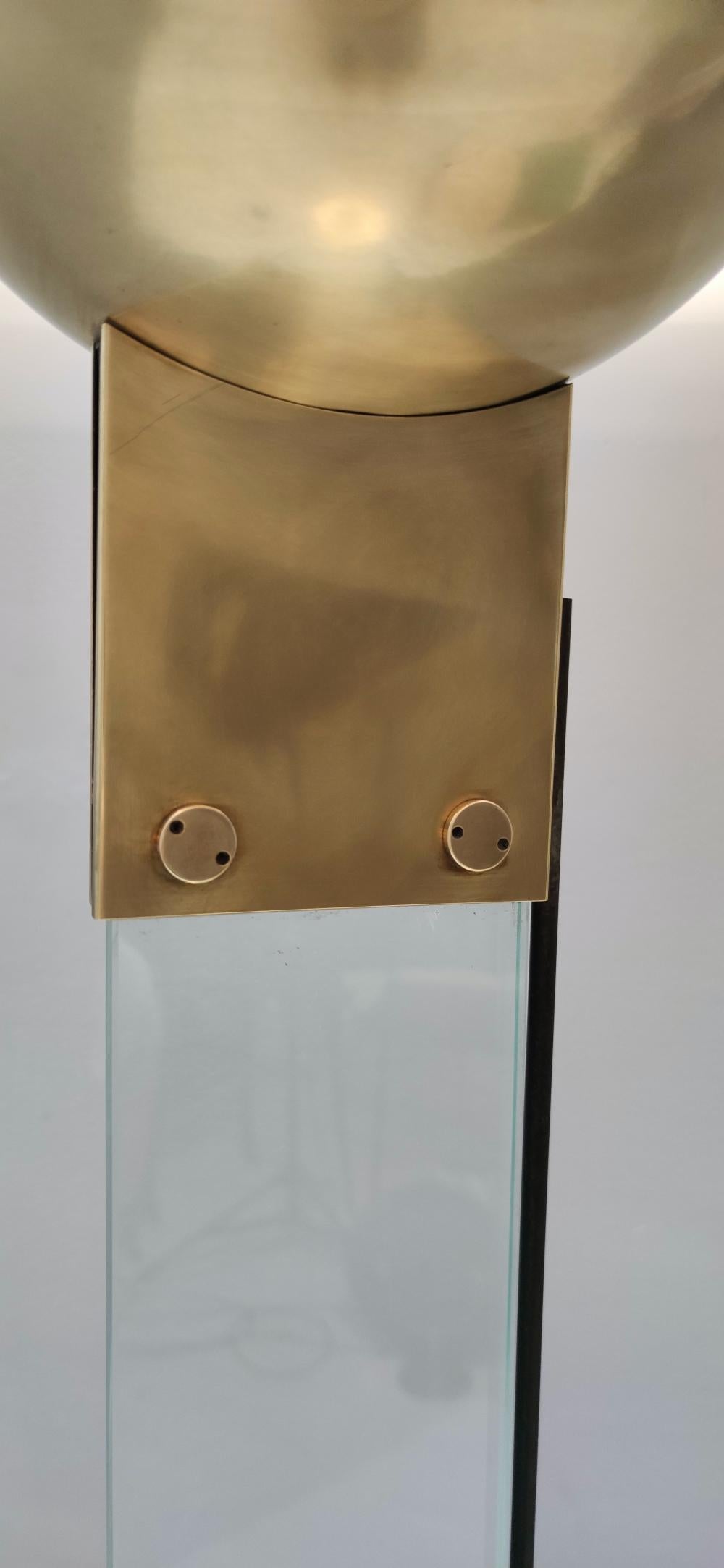 Elegant Postmodern Glass, Brass and Varnished Metal Floor Lamp, Italy, 1980s 2