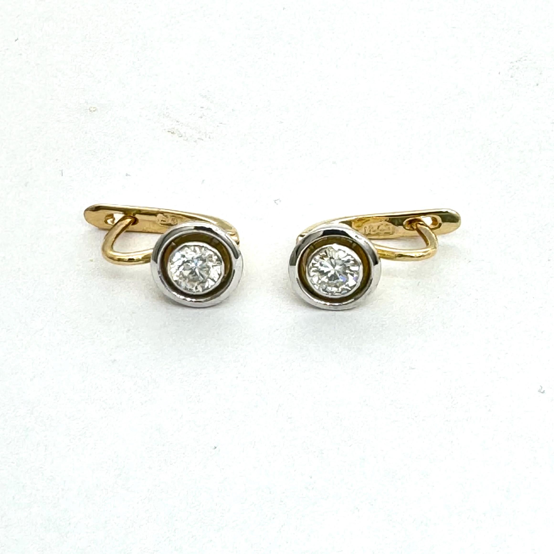 Art Deco Elegant vintage gold and natural diamonds earrings