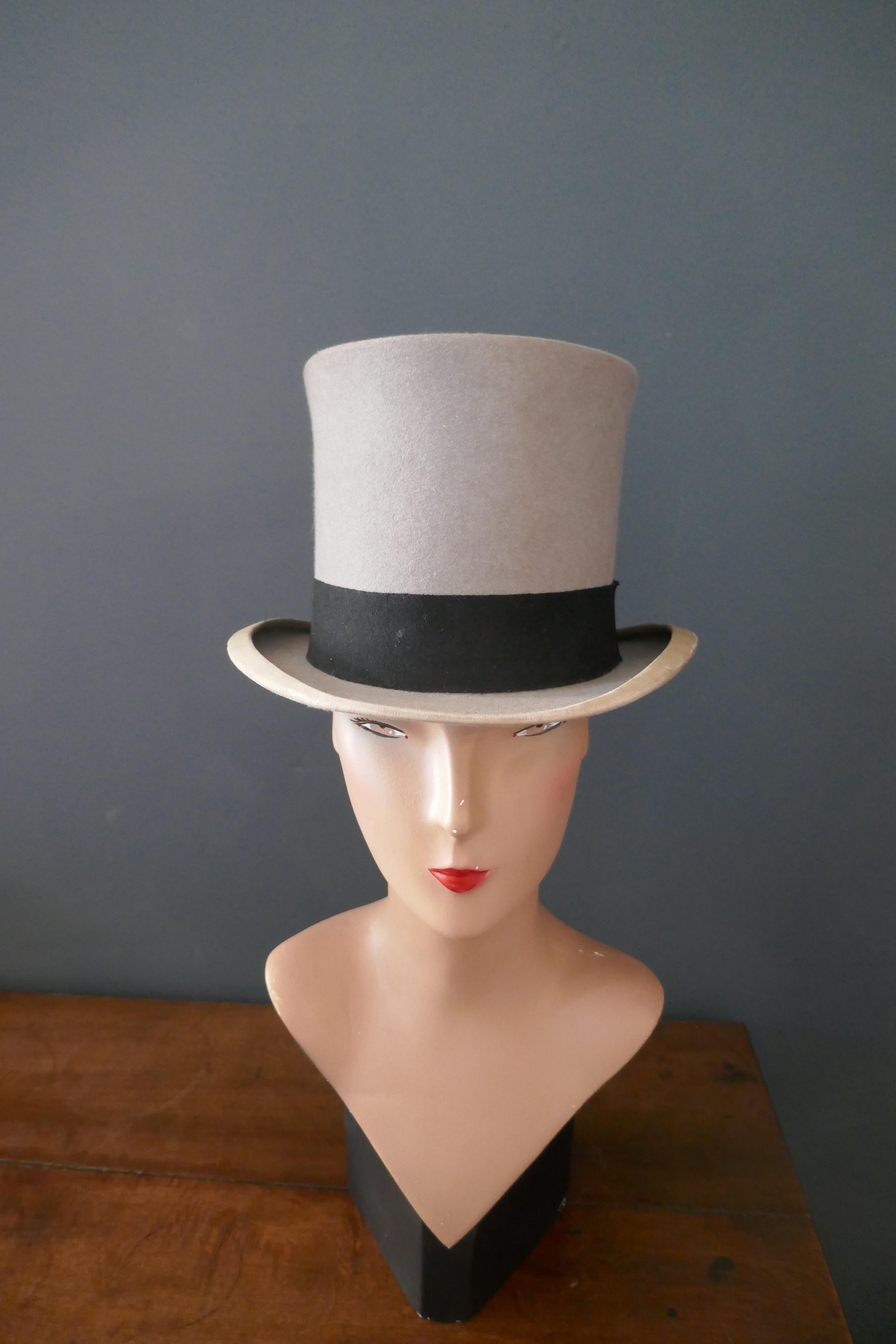Men's Elegant Vintage Grey Felt Top Hat from Herbert Johnson Bond Street 