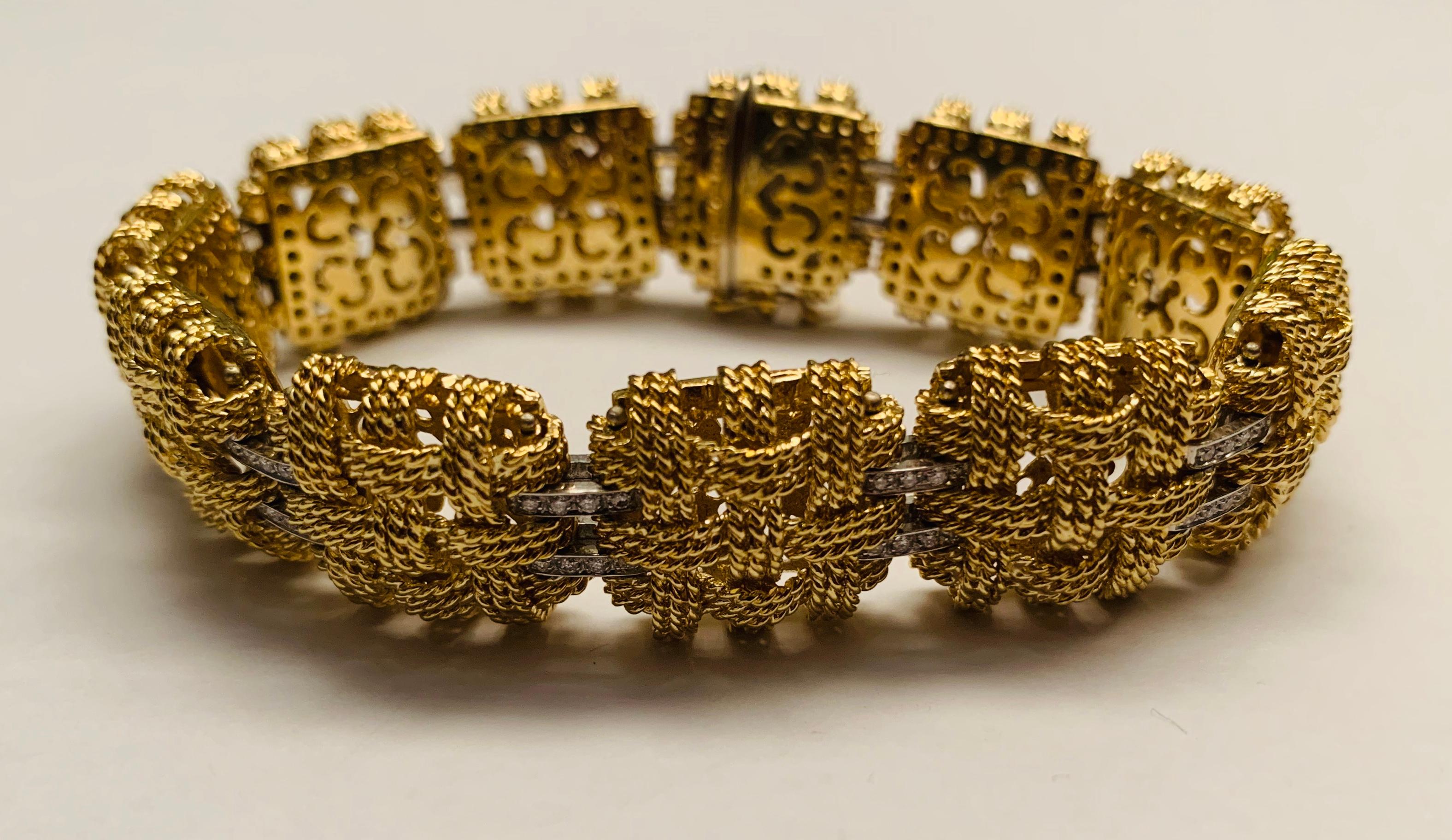 Bracelet italien élégant et vintage en or jaune 18 carats avec diamants Bon état - En vente à Zurich, Zollstrasse