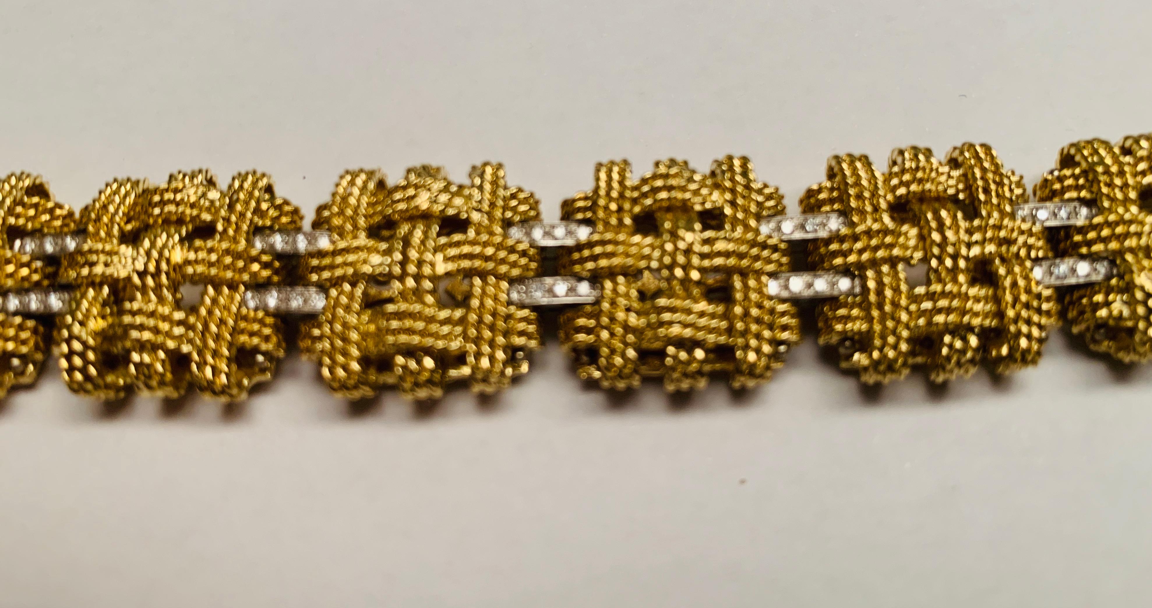 Bracelet italien élégant et vintage en or jaune 18 carats avec diamants Unisexe en vente