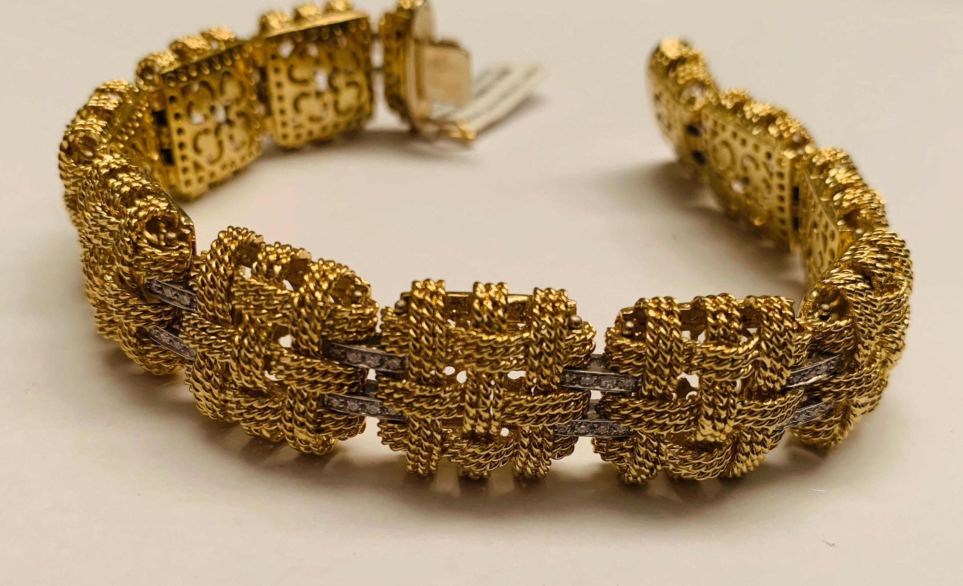 Italienisches 18 Karat Gelbgold Diamantarmband im Vintage-Stil im Angebot 2