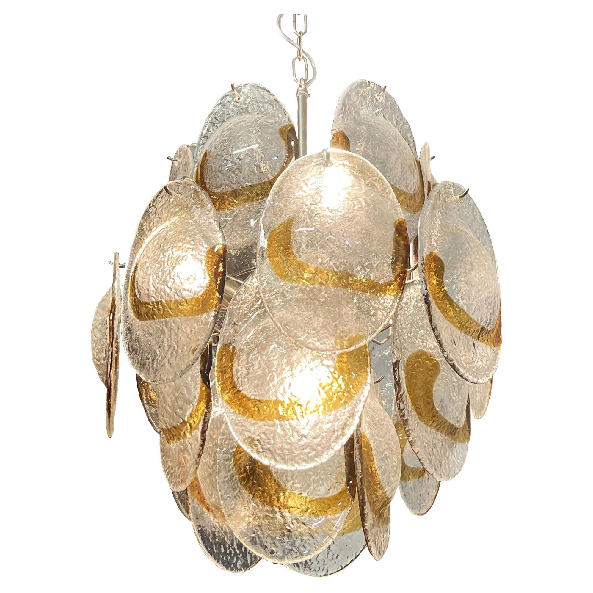 Elegant Vintage Italian Murano Chandelier, 24 Clear and Amber