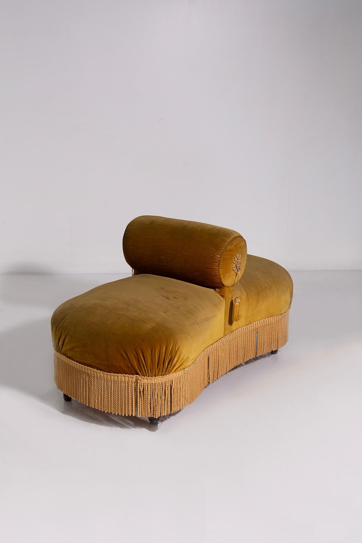 Mid-Century Modern Elegant Vintage Italian velvet sofa little or bench