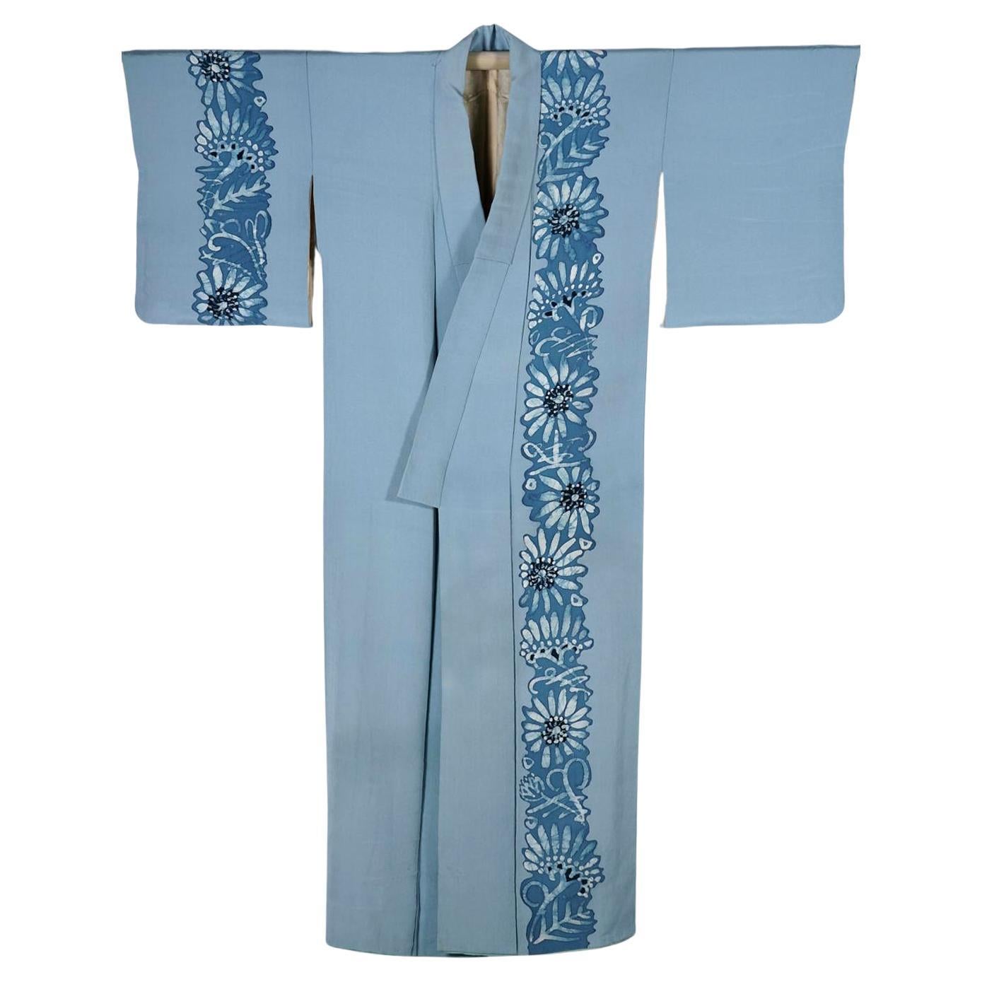 Elegant Vintage Japanese Silk Kimono with Shibori Band Design