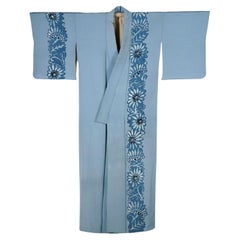 Elegant Retro Japanese Silk Kimono with Shibori Band Design