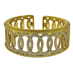 Eleganza del bracciale a cerniera Judith Ripka d'epoca in oro giallo 18 carati e diamanti