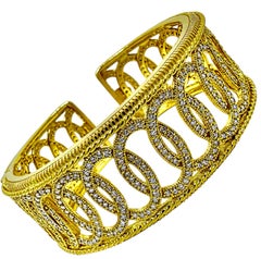Eleganza del bracciale a cerniera Judith Ripka d'epoca in oro giallo 18 carati e diamanti