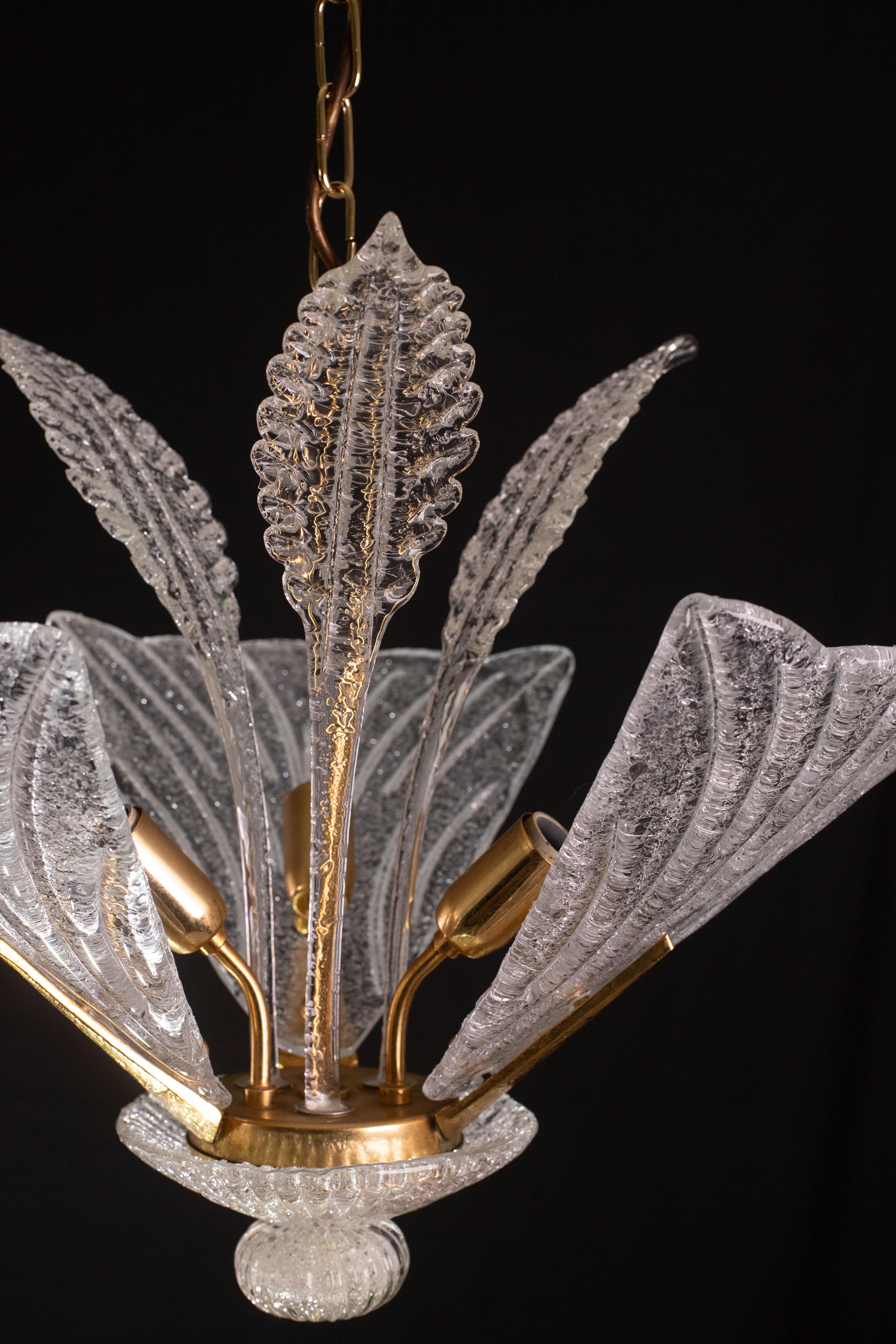 Elegant Vintage Leaves Murano Glass Chandelier, 1970 For Sale 7