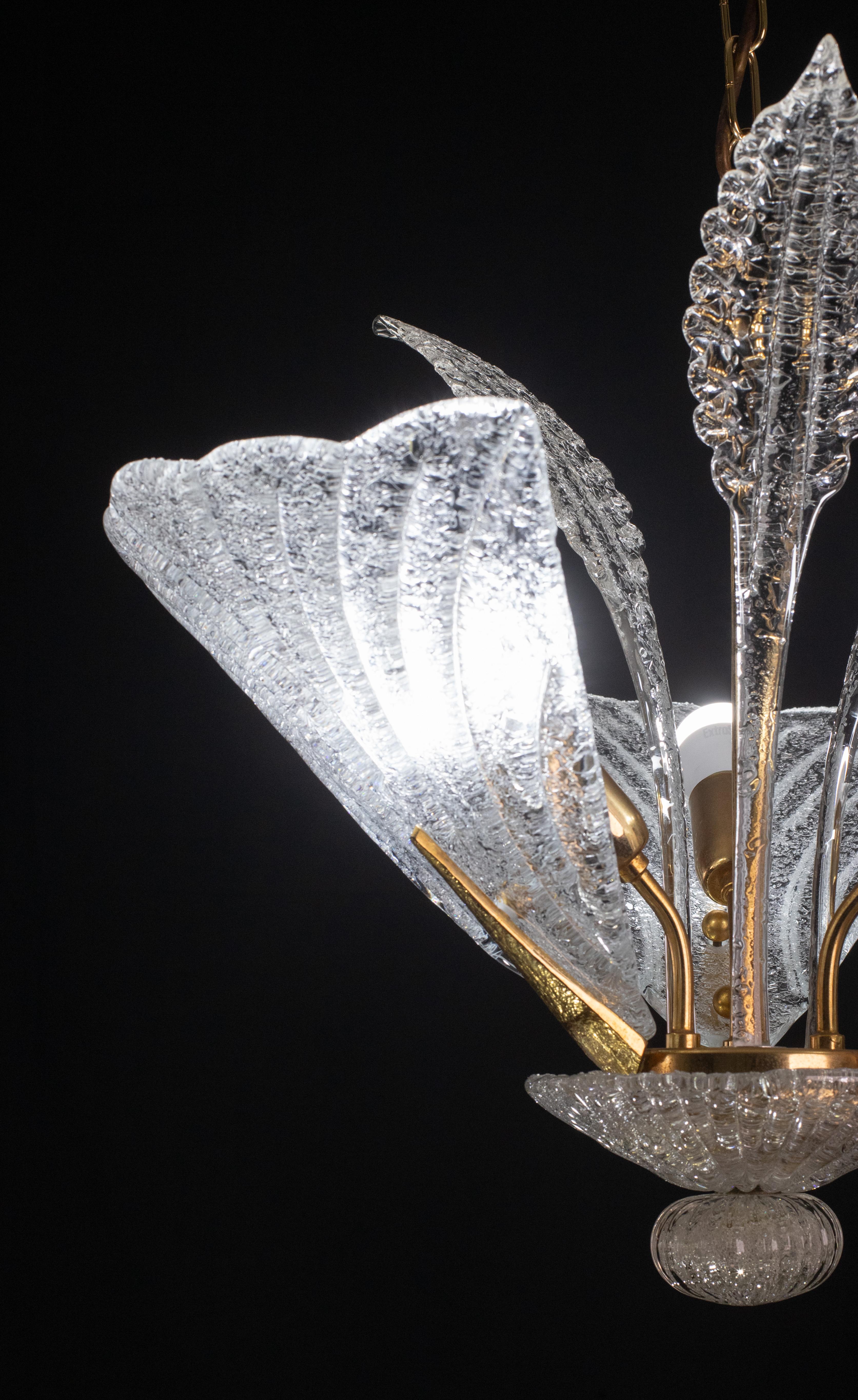Late 20th Century Elegant Vintage Leaves Murano Glass Chandelier, 1970 For Sale