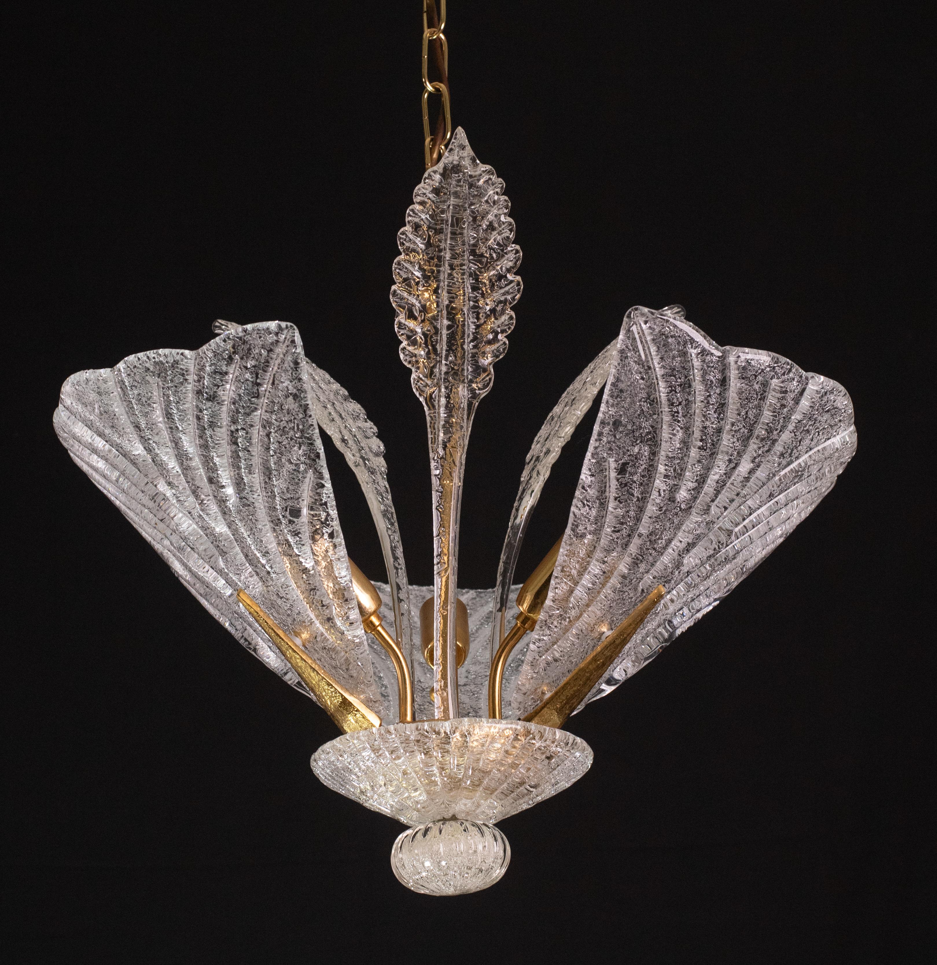 Elegant Vintage Leaves Murano Glass Chandelier, 1970 For Sale 4
