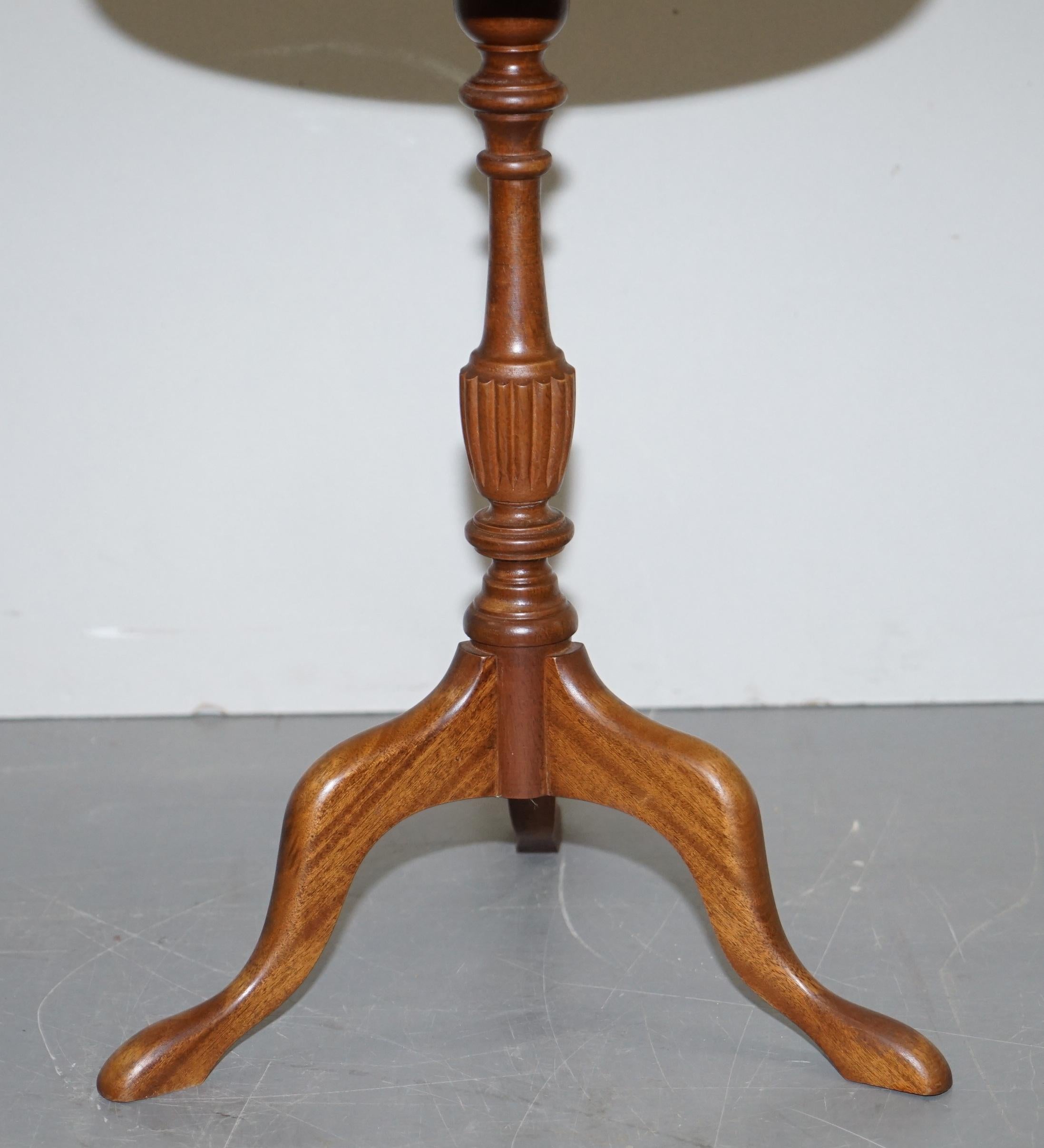 Hand-Crafted Elegant Vintage Hardwood Tripod Lamp Side End Wine Occasional Table Bowed Top For Sale