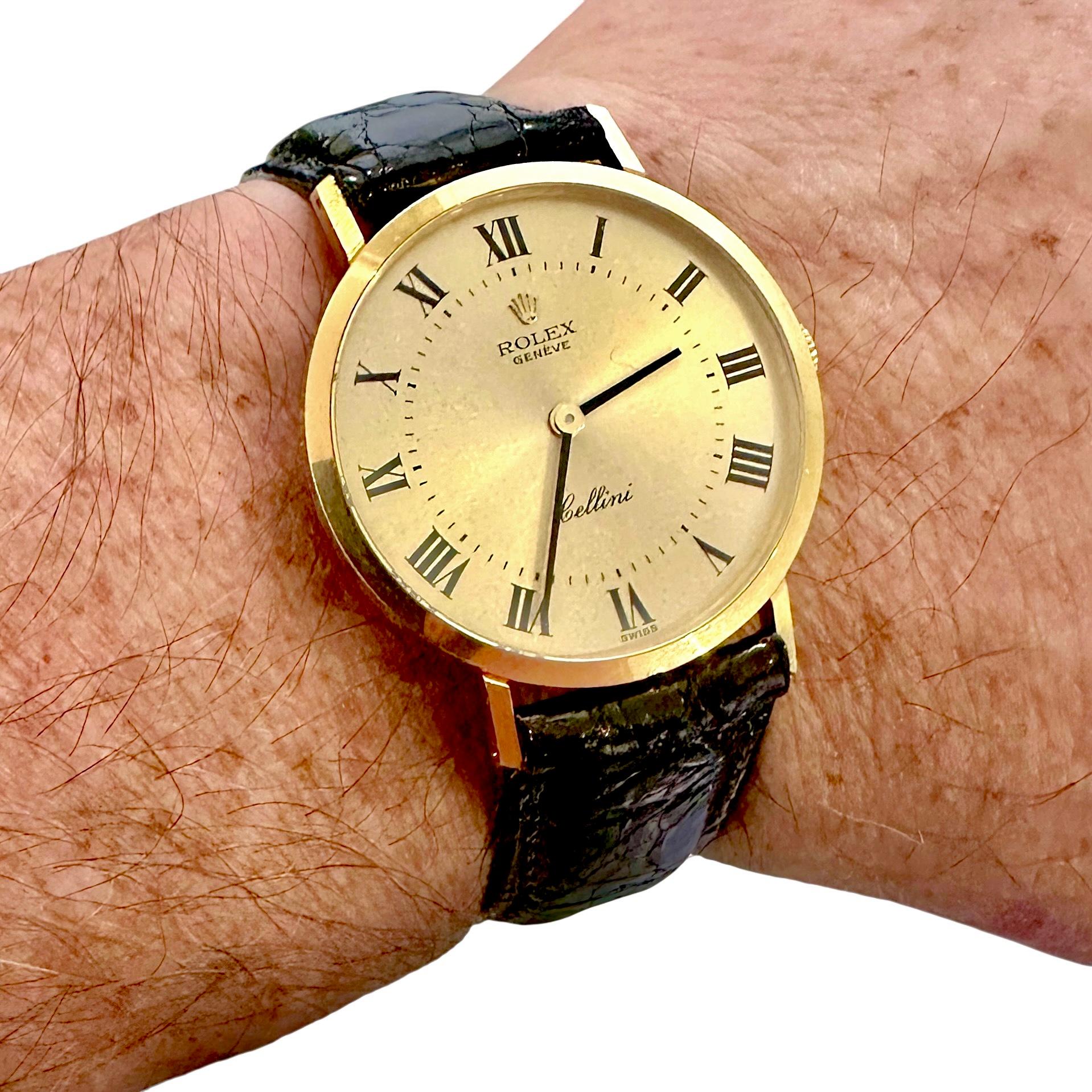 Elegant Vintage Mens Rolex Cellini Dress Wrist Watch with Roman Numeral Dial 1