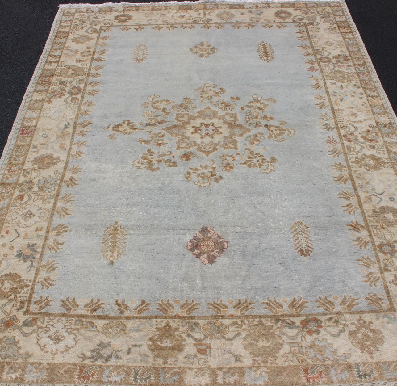 Vintage Hand Knotted Moroccan Rug in Pale Blue, Taupe and Light Brown In Good Condition For Sale In Atlanta, GA