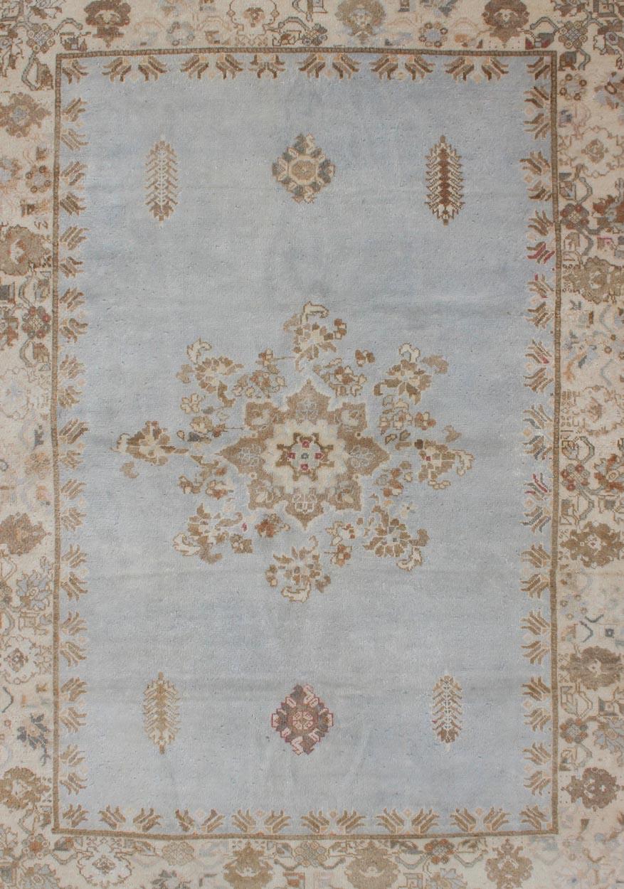 Tribal Vintage Hand Knotted Moroccan Rug in Pale Blue, Taupe and Light Brown For Sale