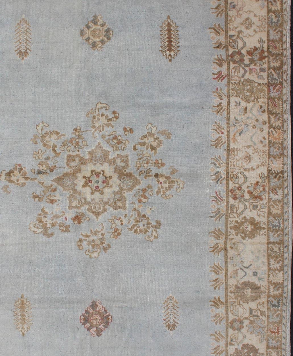 Hand-Knotted Vintage Hand Knotted Moroccan Rug in Pale Blue, Taupe and Light Brown For Sale