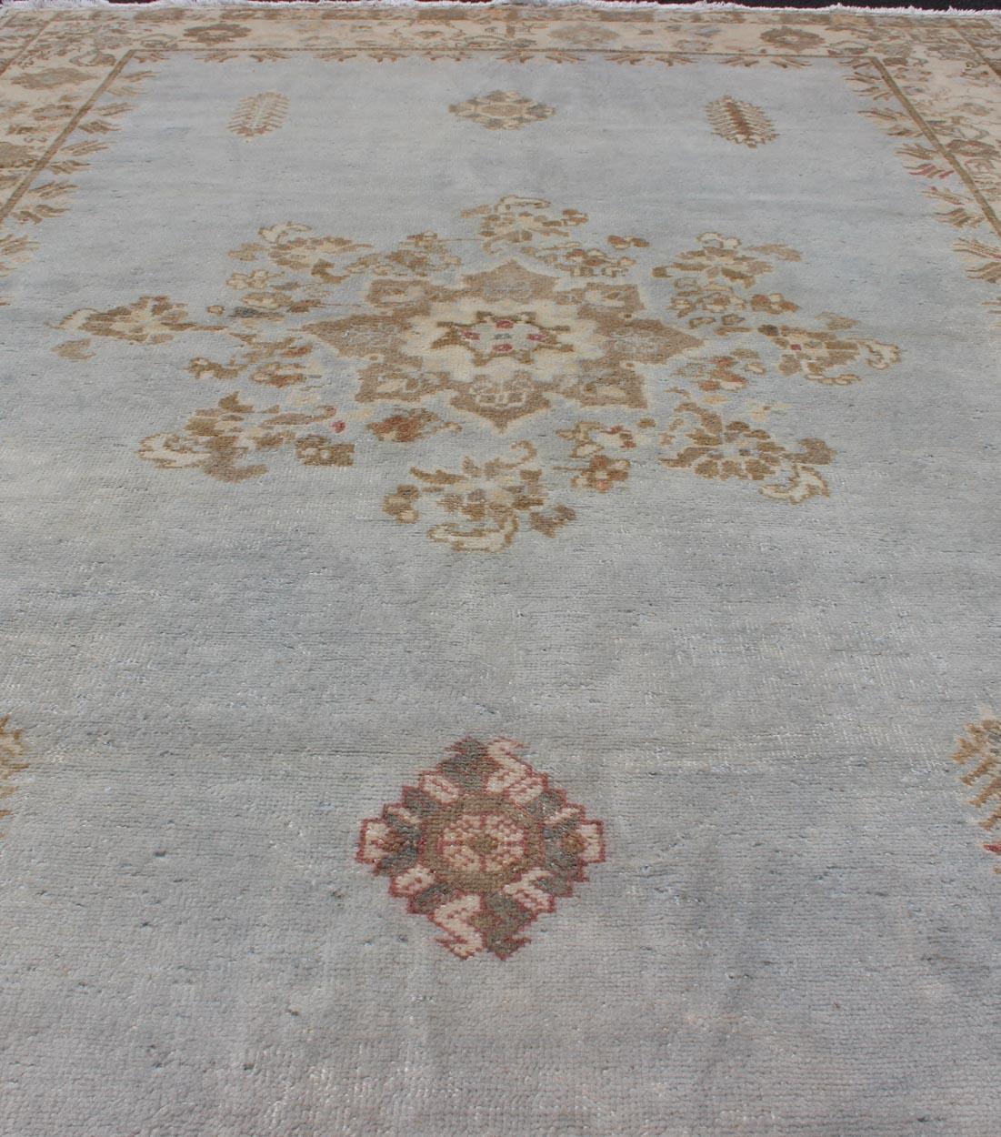 20th Century Vintage Hand Knotted Moroccan Rug in Pale Blue, Taupe and Light Brown For Sale