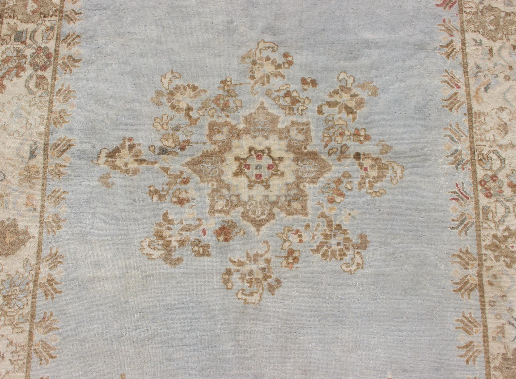 Vintage Hand Knotted Moroccan Rug in Pale Blue, Taupe and Light Brown For Sale 1