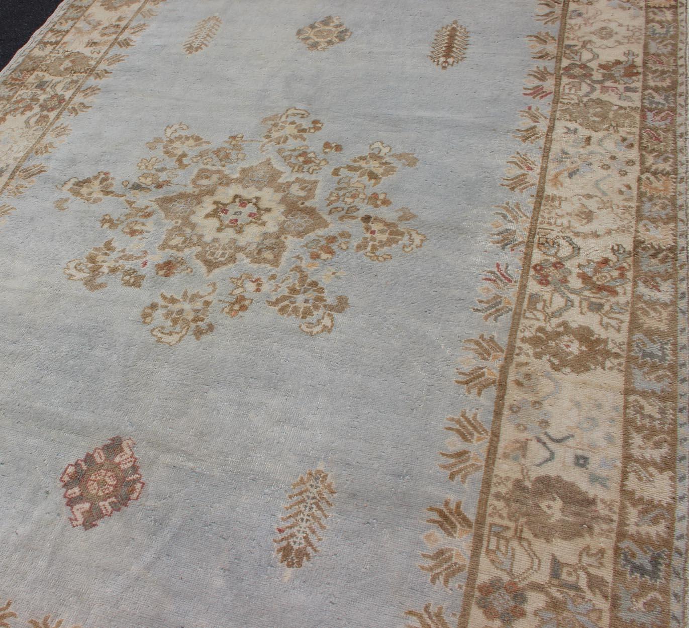 Vintage Hand Knotted Moroccan Rug in Pale Blue, Taupe and Light Brown For Sale 2