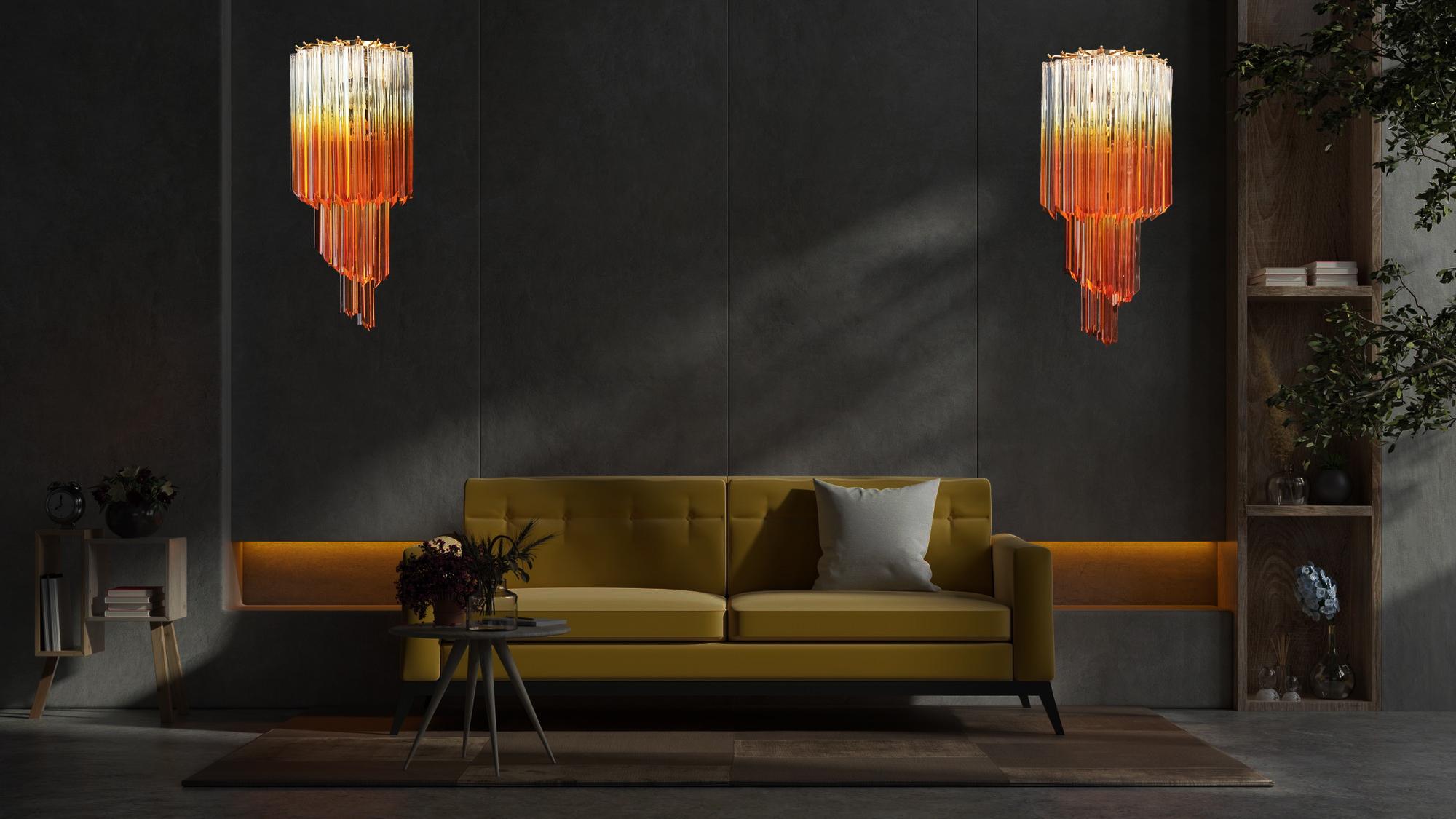 Elegante aplique Vintage Murano - 32 quadriedri prisma transparente y ámbar Vidrio artístico en venta