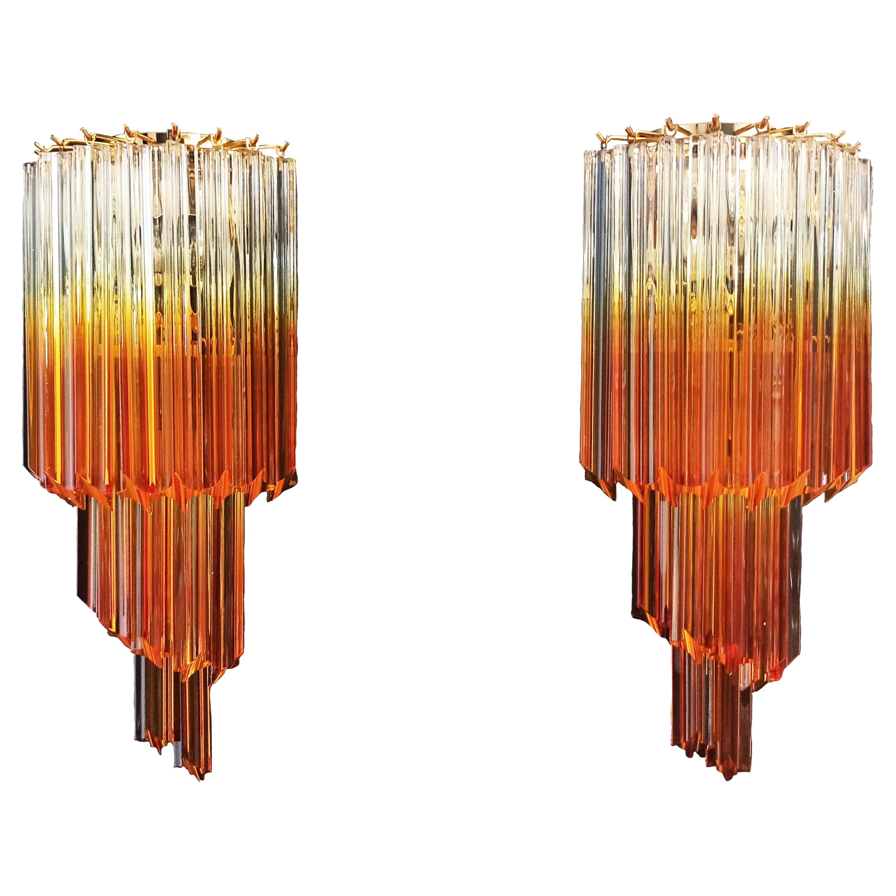 Elegant Vintage Murano wall sconce - 32 quadriedri transparent and amber prism