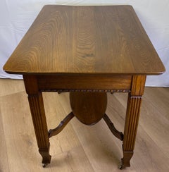 Elegant Vintage Oak Side Table with Drawer & Lower Shelf – Classic Fluted Legs