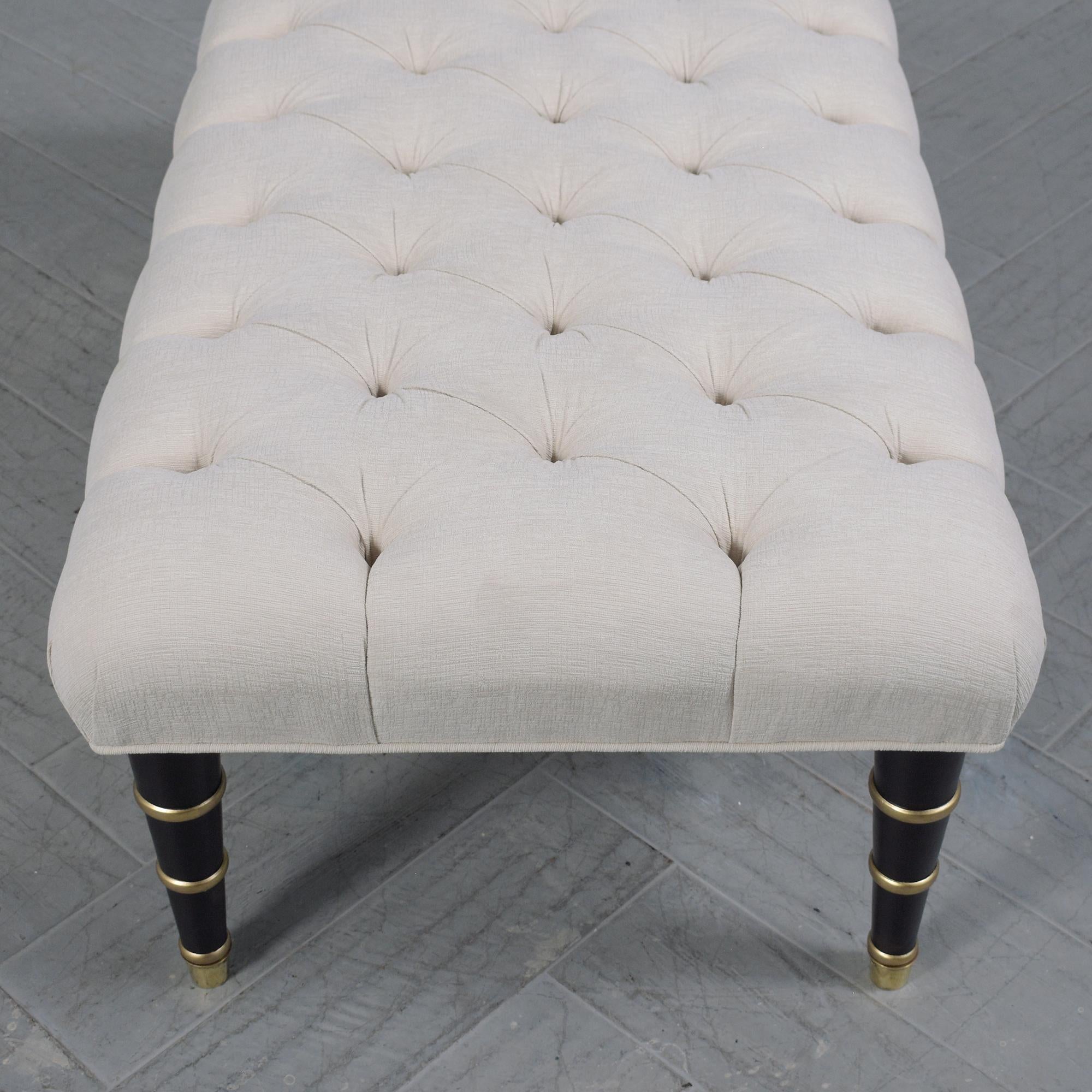 Restored Regency-Style Mahogany Bench with Tufted Chenille Upholstery For Sale 1