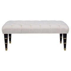 Retro Restored Regency-Style Mahogany Bench with Tufted Chenille Upholstery