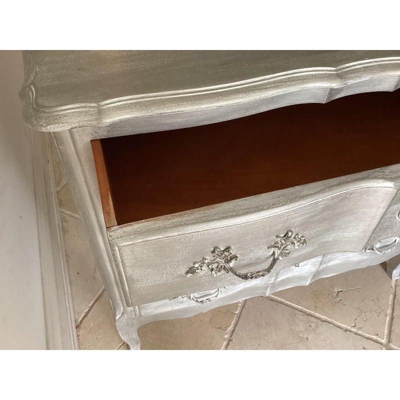 Mid-20th Century Elegant Vintage Silver Painted French Chest of Drawers For Sale