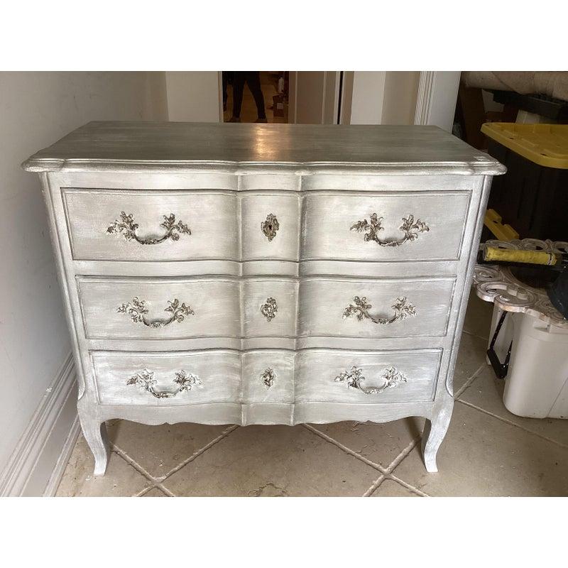 Cherry Elegant Vintage Silver Painted French Chest of Drawers For Sale