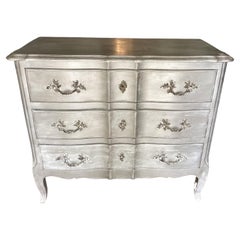 Elegant Vintage Silver Painted French Chest of Drawers