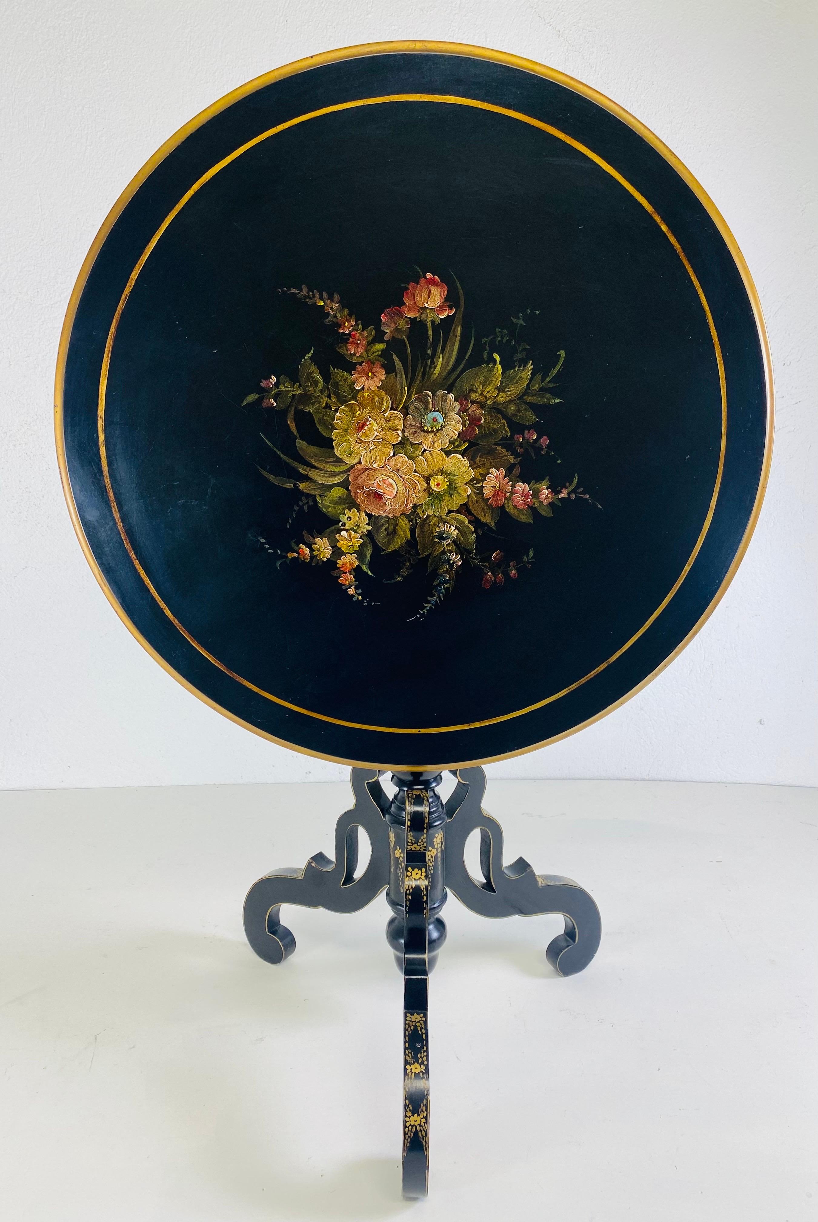 Elegant vintage Spanish hand painted tilt top accent table 5