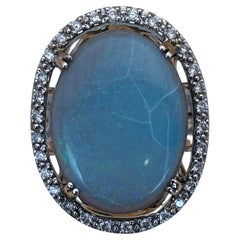 Elegant Vintage-Style Opal & Diamond Cluster Ring in 18k White Gold