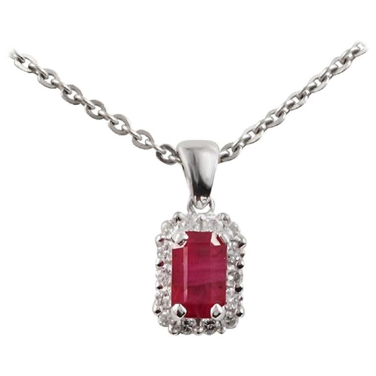 Elegant Vintage Style Ruby White Diamond White Gold Pendant Necklace For Sale