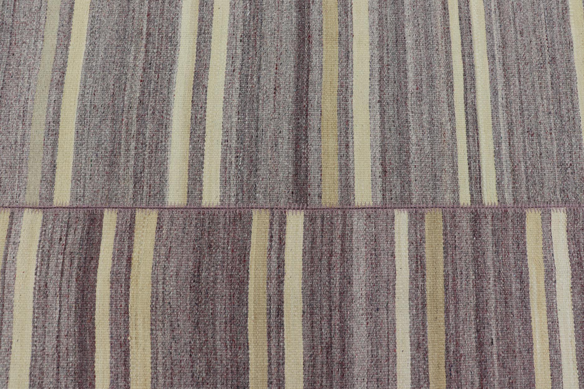 Elegant Vintage Turkish Kilim Rug with Mauve and Yellow Stripes 9'6 x 11'0 For Sale 4