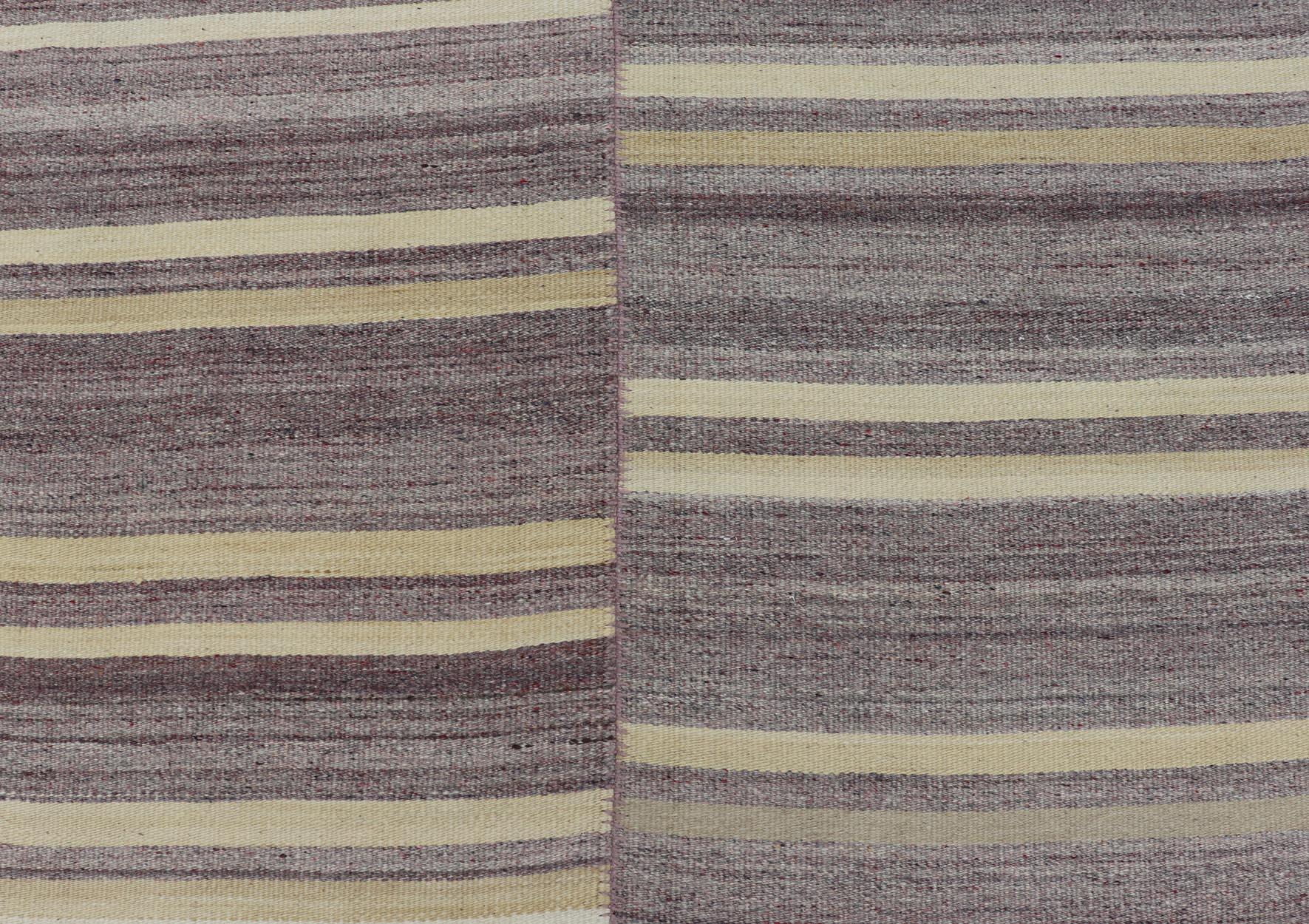 Elegant Vintage Turkish Kilim Rug with Mauve and Yellow Stripes 9'6 x 11'0 For Sale 3