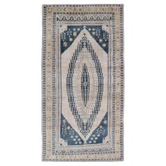 Elegant Vintage Turkish Oushak Rug with Intricate Blue and Beige Design 6'4" X13