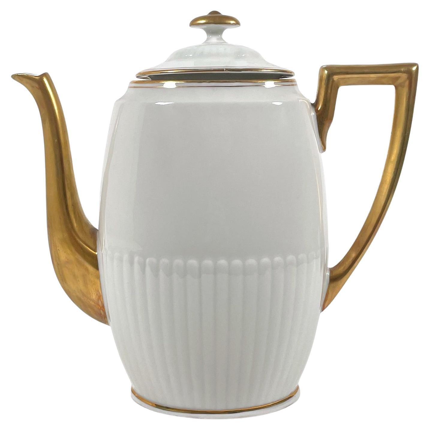 Elegant Vintage White and Gold Porcelain Teapot – 1940s